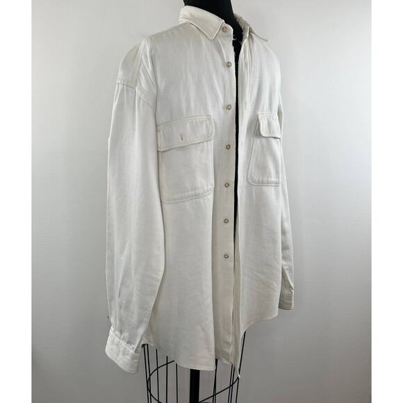 Vintage Men's White Denim Long Sleeve Button Cuff Button Down Shirt VTG - Picture 4 of 14